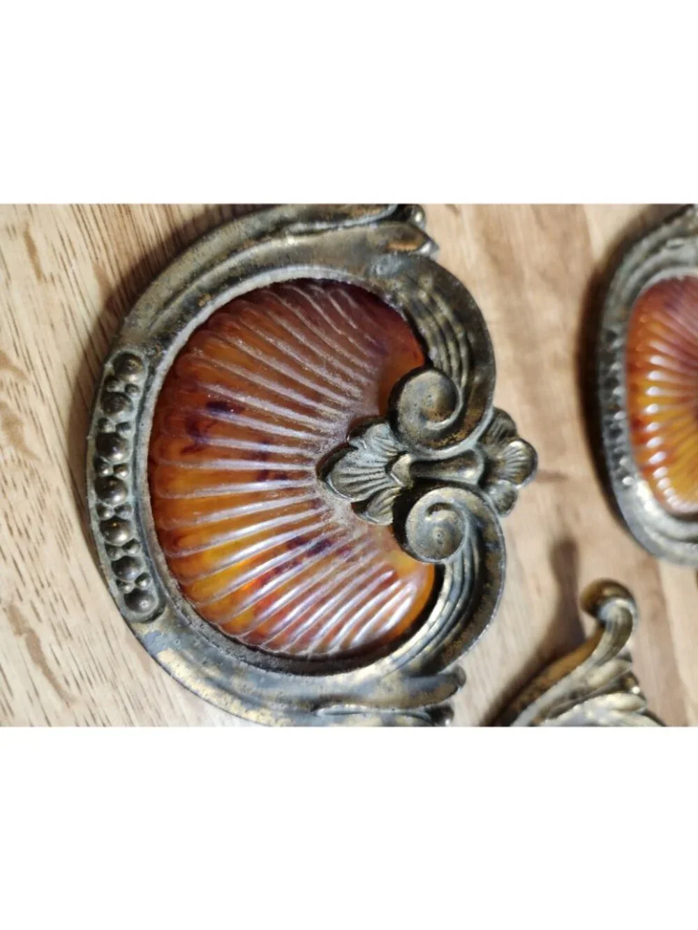 VTG Keeler Bakelite & Brass Waterfall Shell Dresser Handle Pulls Vintage 1930's